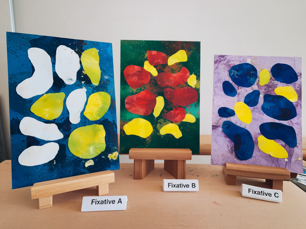 testing three eco-friendly fixatives for mixed-media: longevity, colour shift and smell comparison