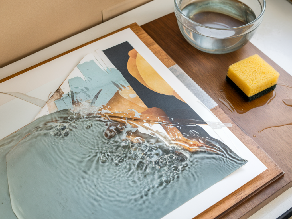 How to desalinate and stabilise water-damaged collage papers for framing without specialist conservation help