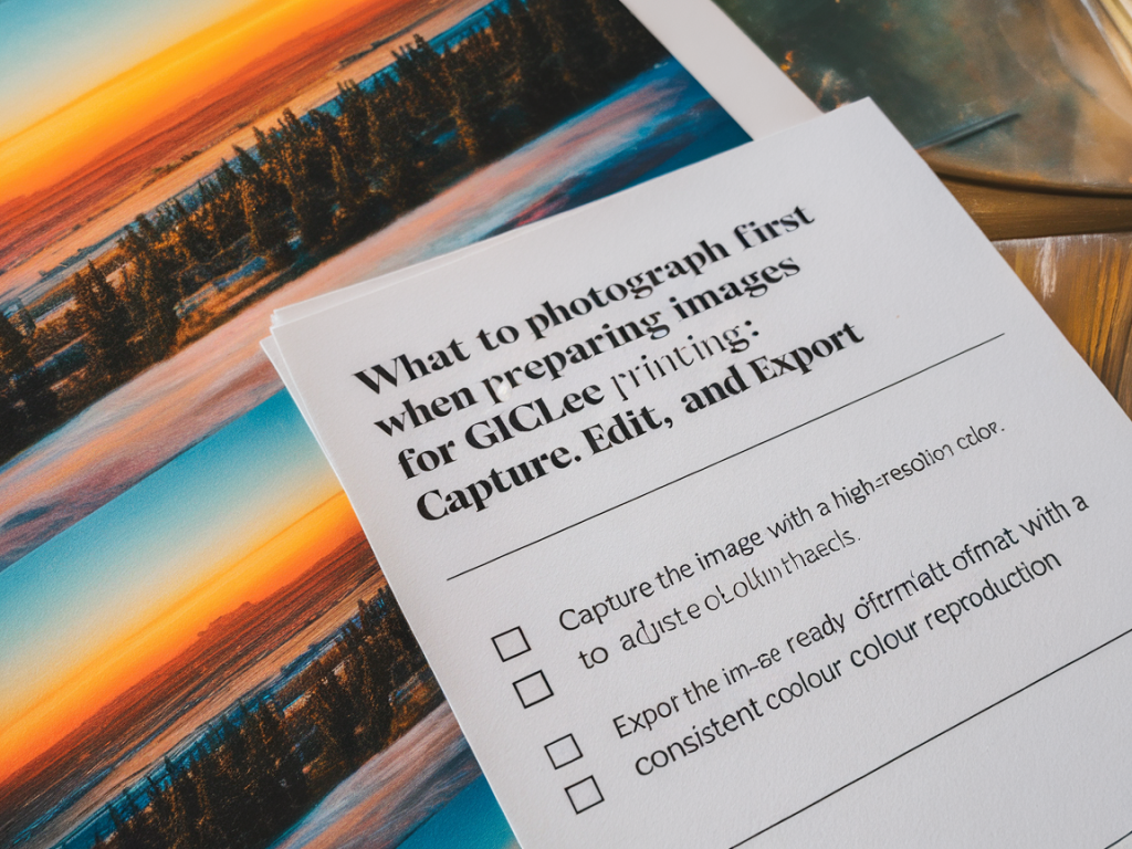 What to photograph first when preparing images for giclee printing: capture, edit and export checklist for consistent colour reproduction
