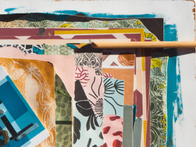 how to build layered collage backgrounds using found papers and acrylic medium